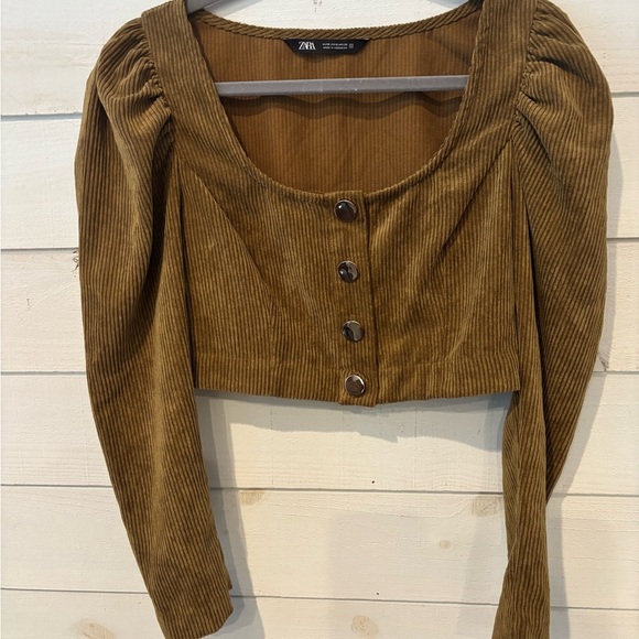 Zara Camel color Corduroy Buttoned Crop Top in size small. - Picture 3 of 12